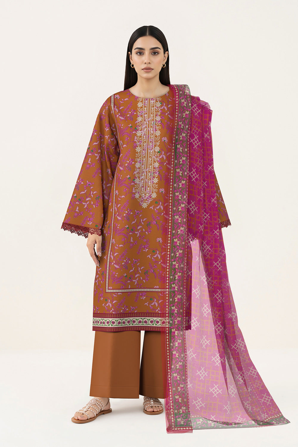 3 Piece - Digital Printed Embroidered Lawn Suit